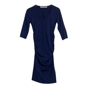 NWOT Michael Stars 3/4 Sleeve Ruched Sides Knit Midi Dress in Navy Sz. MP